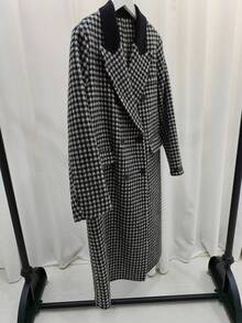 Women's Long Double-Faced Wool Coat – Suit Collar, Classic Double-Breasted. Elegant And Comfortable For Commuting, Fashion For Fall And Winter. - Black and White - View 4