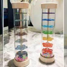 Juguete de sonajero de lluvia de madera con cuentas de arco iris y habilidades cognitivas y motoras tradicionales, regalos para niños