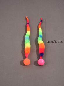 Set da 2 pezzi di giocattoli a forma di verme arcobaleno lungo con palla, giocattoli per gatti