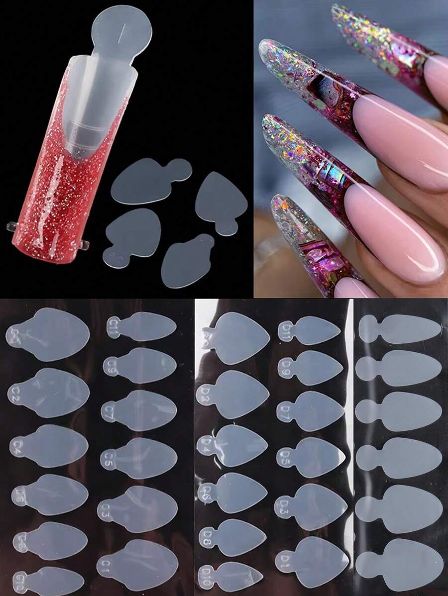 Dual Forms French Forma Stickers Reusable Silicone Nail Mould French Lines Guides Extension Gel Tips Manicure Extend Tools,Nail Supplies,Nail Tools,Nail Art Tools,Back To School,Nails,Nail Tools For Press On Nails - Clear - View 1