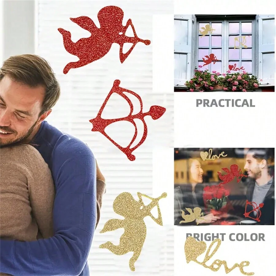5PCS Valentine's Day Cupid Style Decoration Accessories, Valentine's Day DIY Glitter Series Cloth Patch