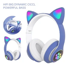 Bezprzewodowe słuchawki z uszami kota Zestaw słuchawkowy Bluetooth z diodami LED dla dzieci