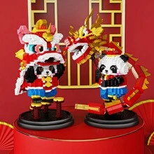 Juego de bloques de construcción de partículas pequeñas de la serie nacional de pandas para el Año Nuevo Chino, juego de bloques de construcción de plástico DIY, modelo de decoración de estilo chino con pandas, danza del león, danza del dragón, adecuado para decoración de Año Nuevo, regalo de Año Nuevo, regalo de cumpleaños, regalo novedoso, regalo de recuerdo - Multicolor - Ver 11