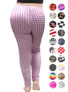 Women's And Plus Size Oh So Soft Full Length Leggings | Solids & Prints | Adult Sizes S - 7X - 粉紅方格 - 查看 2