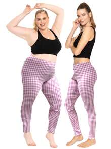 Women's And Plus Size Oh So Soft Full Length Leggings | Solids & Prints | Adult Sizes S - 7X - 粉紅方格 - 查看 3