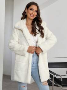 RELISH NOLESS Solid Color Casual Stand Collar Fleece Jacket, Autumn/Winter - Beige - View 1