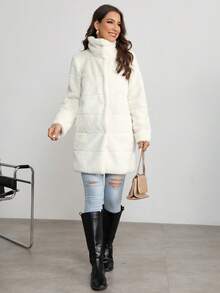 RELISH NOLESS Solid Color Casual Stand Collar Fleece Jacket, Autumn/Winter - Beige - View 5