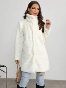 RELISH NOLESS Solid Color Casual Stand Collar Fleece Jacket, Autumn/Winter - Beige - View 7