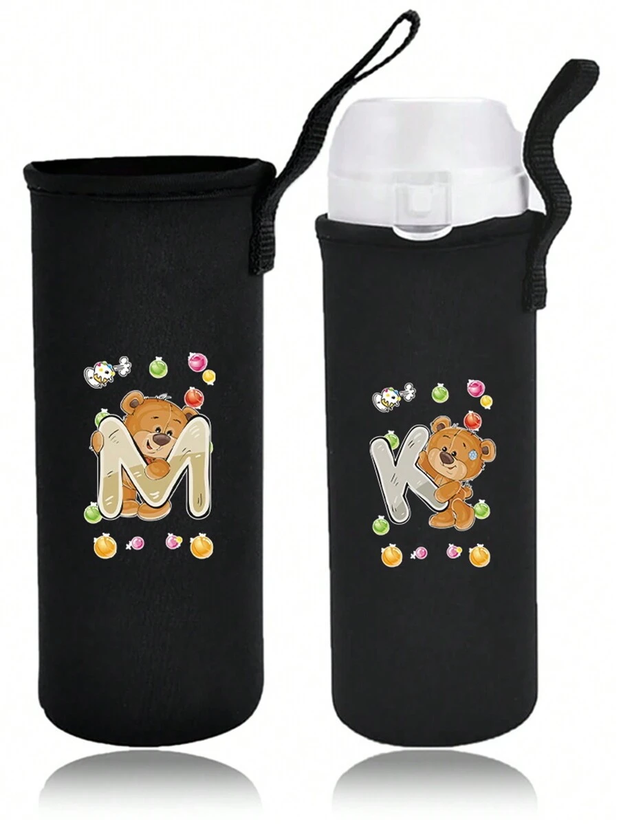 Capa para Garrafa de Água Isolada 550ml Copo de Vidro Universal Portátil Anti Escaldante Corda de Elevação Água Café Leite CháFrio Capa de Copo Isolante Mão a Mão com Elevação Anti Escaldante Canudo Espessado Organizador Externo Viagem Moda Carta Impressa Série