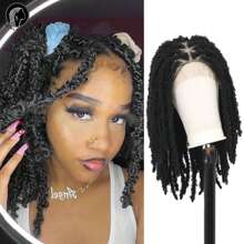 Women's Triangle Knotless Butterfly Braid Wig, 20 Inch Shoulder Length, With Baby Hair, Full Double Layer Lace Twisted Braid Wig, Synthetic Short Lace Front Braid Wig, Halloween - Black - View 8