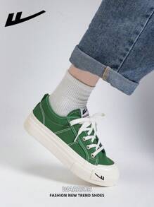 WARRIOR Women's 1 Pair Lace-Up Thick Sole Canvas Shoes, Low-Top Casual Shoes For Outdoor Flat Shoes, Summer Breathable Slip-On Skateboard Inspired Athletic Shoes, Fashionable & Comfortable Women's Canvas Sneakers With Thick Soles, Street Style Low-Top Sports Shoes, Lightweight Soft Bottom Women Shoes - Green - View 8