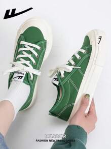 WARRIOR Women's 1 Pair Lace-Up Thick Sole Canvas Shoes, Low-Top Casual Shoes For Outdoor Flat Shoes, Summer Breathable Slip-On Skateboard Inspired Athletic Shoes, Fashionable & Comfortable Women's Canvas Sneakers With Thick Soles, Street Style Low-Top Sports Shoes, Lightweight Soft Bottom Women Shoes - Green - View 7