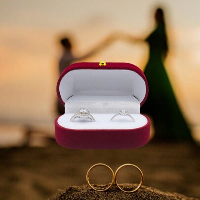 1 Stück Schmuckkasten aus Samt mit goldenem Verschluss, runde Ecken, Hochzeitsring Box, samtig-weiches Gewebe, tragbare ovale Ringschmuck-Box, Ohrringe, Geschenk für Frauen