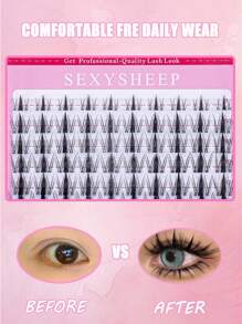 SEXYSHEEP 140片D型卷翘蓬松假睫毛混合套装，卷翘、纤长、浓密效果，不掉发，柔软自然，10-16毫米混合DIY睫毛簇，自然轻盈持久，DIY睫毛嫁接套装包含胶水、定型液、卸除工具和镊子，适合初学者在家或户外使用，适用于日常生活、派对、音乐节等场合。睫毛簇套装，假睫毛，假睫毛 - 黑色 - 查看 6