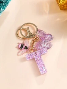 1pc Creative Alphabet Keychain With 26 English Letters & Bee, Kids Backpack Accessories, Gift For Girls - Purple - View 35