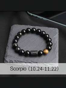 1 件男士十二星座弹力手链，天然虎眼石珠串十二星座搭配，适合节日、运动、休闲日常佩戴 - 彩色 - 查看 13