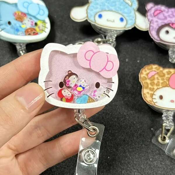 Sanrio 1 Sanrio Hello Kitty And Friends Acrylic Scalable ID Badge Clip - Durable PMMA Material, Cartoon Character Design, Suitable For Doctors, Nurses, And Teachers (Style And Color Random)