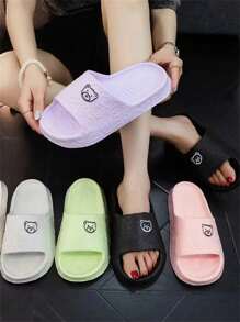 1 Pair Thick Plush Bear Design Slippers For Women, Couple Comfortable Slip-On Indoor Bathroom Anti-Slip Shower Sandals, EVA Material Summer Travel,Vacation Home Bathroom Decor Holiday Back To School