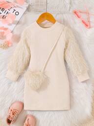 Vestido mini ajustado elegante con diseño de corazón y mangas con volantes, para niña, para fiesta, vacaciones, uso casual, primavera y otoño