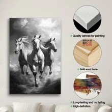 1 Pc Black And White Horse Wooden Framed  Canvas Painting Thickness 2.25cm/0.9inch High Quality Wall Art Prints Poster Direct Hanging Wall Picture Decor For Home Gifts, Christmas Gift,Living Room, Bathroom, Bedroom, Kitchen