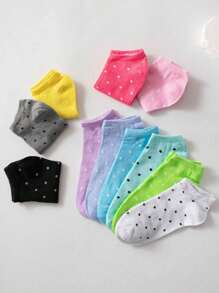 1/10/20/30Pairs Multi-Pack Herfst/Winter Dames Korte Sokken, Snoepkleuren Effen Hart & Polka Dot Patroon, Vochtafvoerend & Geurbestendig Crew Sokken [Willekeurige Kleuren Assortiment]