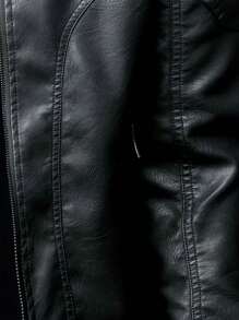 Non-Stretch Regular Fit Men's Casual Hooded Leather Jacket With Zipper, Solid Color, Polyester Fiber, Pockets - GSON Style