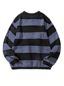Men's Striped Knit Sweater, Black And Brown Horizontal Stripe Pullover, Casual Long Sleeve Sweater For Fall And Winter, Soft And Comfortable Knit Sweater For Men, Classic Striped Pattern Sweater, Stylish Casual Sweater For Everyday Wear, Warm And Cozy Pullover For Cold Weather, Men's Comfortable Sweater With Ribbed Cuffs And Hem, Premium Knitwear For Casual Outings, Lightweight And Versatile Knit Sweater For Layering, Easy To Pair Men's Sweater With Jeans Or Casual Pants - 淺藍色 - 查看 4