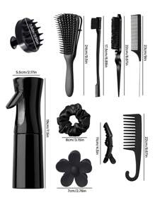 11pcs Hair Brush Set, Hair Brushes For Women Wet Dry All Hair Detangling Parting Styling, 200ml Continuous Spray Bottle, Premium Wide Tooth Comb, Scalp Massager Shampoo Brush, Brush Set With Detangler Brush, Edge Brush, Teasing Brush, Rat Tail Comb, Flower Hair Clip, 2 Alligator Hair Clips And Hair Tie