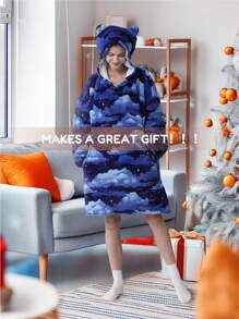 THREE POODLE Cloudy Sky Comfort Fit Oversized Hoodie & Sweatshirt For Adults, Women, And Men, Cozy And Warm Design - Cloudy Sky - 查看 8