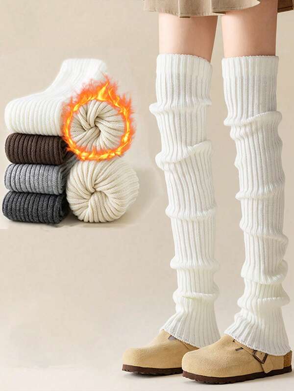 1 Pair Women Leg Warmers, Comfortable & Warm, Solid Color Minimalist Style, Suitable For Daily Wear, Autumn/Winter