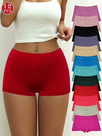 12 条装纯色无缝弹力提腰三角裤，柔软舒适简约女士休闲内裤