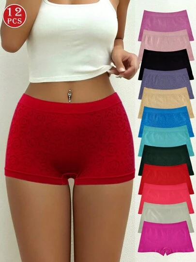 12 条装纯色无缝弹力提腰三角裤，柔软舒适简约女士休闲内裤