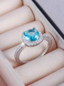 1pc Elegant Multi-Color Square Band Design Round CZ Stone Ring, Versatile Men Women Engagement Wedding Ring, Valentine's Day Gift,Mom,Mother,Mother's Day,Gift