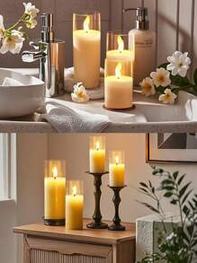 2/3/5支装遥控无焰蜡烛，电池供电LED蜡烛，带定时器，营造浪漫氛围，无烟无味电子LED蜡烛，适用于家居、卧室、婚礼、求婚、圣诞节、万圣节、情人节、公司聚会、派对等场合。 - 透明 - 查看 6
