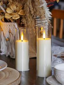 2/3/5支装遥控无焰蜡烛，电池供电LED蜡烛，带定时器，营造浪漫氛围，无烟无味电子LED蜡烛，适用于家居、卧室、婚礼、求婚、圣诞节、万圣节、情人节、公司聚会、派对等场合。 - 透明 - 查看 10