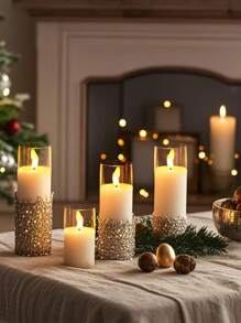 2/3/5支装遥控无焰蜡烛，电池供电LED蜡烛，带定时器，营造浪漫氛围，无烟无味电子LED蜡烛，适用于家居、卧室、婚礼、求婚、圣诞节、万圣节、情人节、公司聚会、派对等场合。 - 透明 - 查看 5