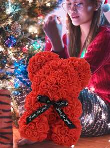 1PC Rode Rozenbeer Valentijnsdag Moederdag Beste Cadeau Voor Vrienden Trouwdag Verjaardag Handgemaakte Teddybeer PVC Geschenkdoos Schattige En Romantische Eeuwige Bloemenbeer, Valentijnsdag, Cadeau