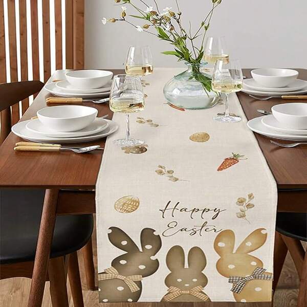 1 pieza Camino de mesa, bufanda para cómoda con conejo de Pascua feliz y lazo, para decoración de mesa, cocina y fiestas festivas