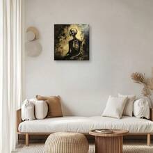 1pc Wrapped Frame Canvas Wall Art Print Skeleton Sitting Vintage Canvas Classic Oil Painting Art Home Decor For Living Room, Bedroom, Office - Wrapped Frame - View 4