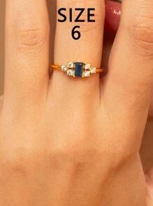 1 pieza Anillo de estilo vintage de plata de ley 925 con zirconia cúbica azul rectangular, regalo de joyería elegante para mujeres, adecuado para uso diario, fiestas y festivales