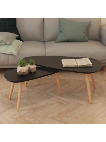 VidaXL Piece Coffee Tafel Set Solid Pine Wood Zwart