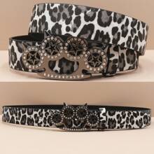 New Model Y2K Unisex Leopard Print Rhinestone Belt With Shiny Crystal Punk Hip-Hop PU Leather Belt For Jeans Dresses Gothic Belt Casual, Business, Boyfriend Husband Father Dad Men Gift, Daily Wear, Fashion, Teen, Outdoor, Vacation, Athletic, Travel, Street, Boho, Vintage Fall, Autumn, Halloween Autumn-Winter Accessories,Suitable For Teens, Youth,Men,Casual, Outdoor, Athletic, Vacation, Graduation Gifts, Birthday, Daily Wear