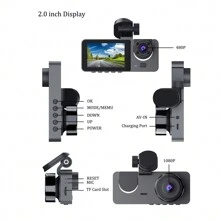 1pc,Dash Cam Front And Inside,Dash Camera For Cars, 1080P FHD DVR Car Dashboard Camera ,With Loop Recording,2 Inch Display,Not Included SD Card