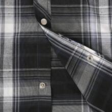 Men's Western Cowboy Pearl Snap Plaid Button Up Casual Long Sleeve Two Pockets Work Shirts - 9 Gray Black - View 5