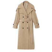 Womens Oversized Belted Trench Coat Long Double Breasted Windproof Overcoat Fall Winter Clothes For Women Vestidos Elegantes De Mujer Christmas Gift & New Year Gift - 卡其色 - 查看 4