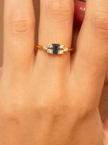 1 pieza Anillo de estilo vintage de plata de ley 925 con zirconia cúbica azul rectangular, regalo de joyería elegante para mujeres, adecuado para uso diario, fiestas y festivales