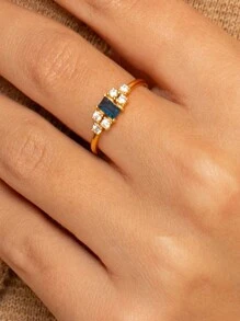 1 pieza Anillo de estilo vintage de plata de ley 925 con zirconia cúbica azul rectangular, regalo de joyería elegante para mujeres, adecuado para uso diario, fiestas y festivales