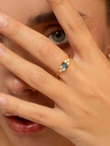 1 pieza Anillo de estilo vintage de plata de ley 925 con zirconia cúbica azul rectangular, regalo de joyería elegante para mujeres, adecuado para uso diario, fiestas y festivales
