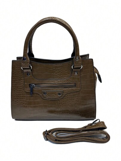 Bolso MILANO, casual, de moda, elegante, personalizado, de tendencia, lujoso, estilo de motocicleta, con textura de patrón de piel de cocodrilo grabada en PU, para hombro, de mano, con correa ajustable, para festival, fiesta, negocios, verano, estilo de dinero viejo, fin de semana, regalo