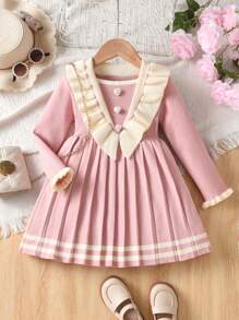 Girl's Knitted Princess Dress, Korean Style - Pink - View 1